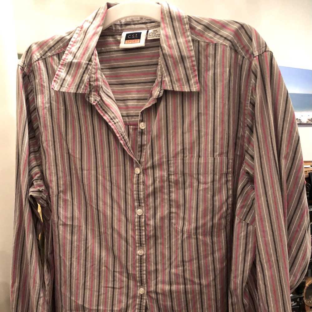 Gray pin stripe 100% cotton blouse